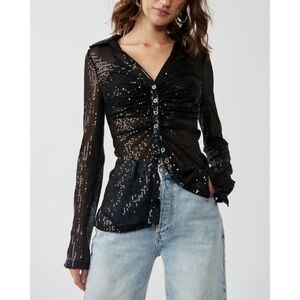 ✨NWT✨ Free People, Sequin Shirtee, Black/Noir, Size XL